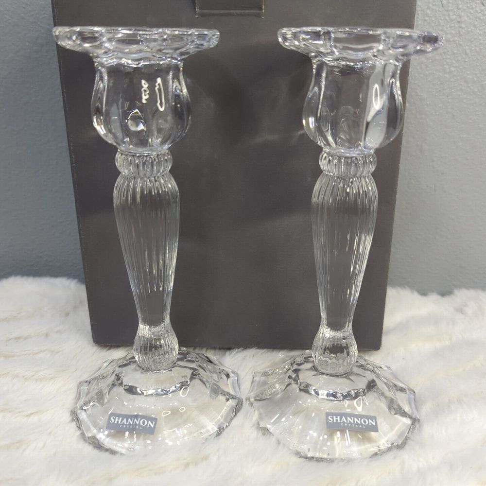 Godinger Lighting By Design Crystal 7" Triumph Candlestick‎ Pair NIB